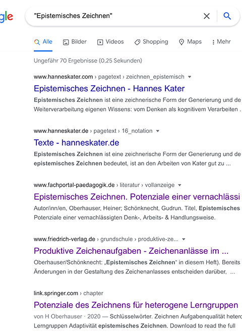 Epistemisches Zeichnen – Suchergebnisse beim googlen des Begriffs, 2021